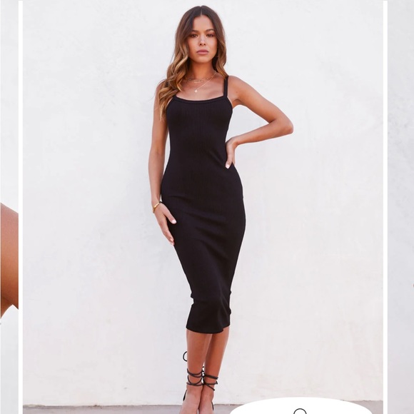 GOOD FOR LIFE RIBBED MIDI DRESS - BLACK - Picture 1 of 6